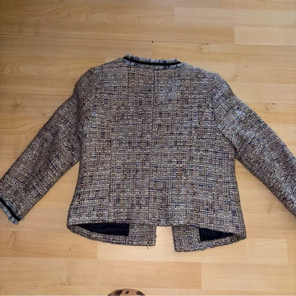 Tweed Blue Knitted Jacket Women Small Hookeye close Pockets Church Wedding Guest - Picture 5 of 7